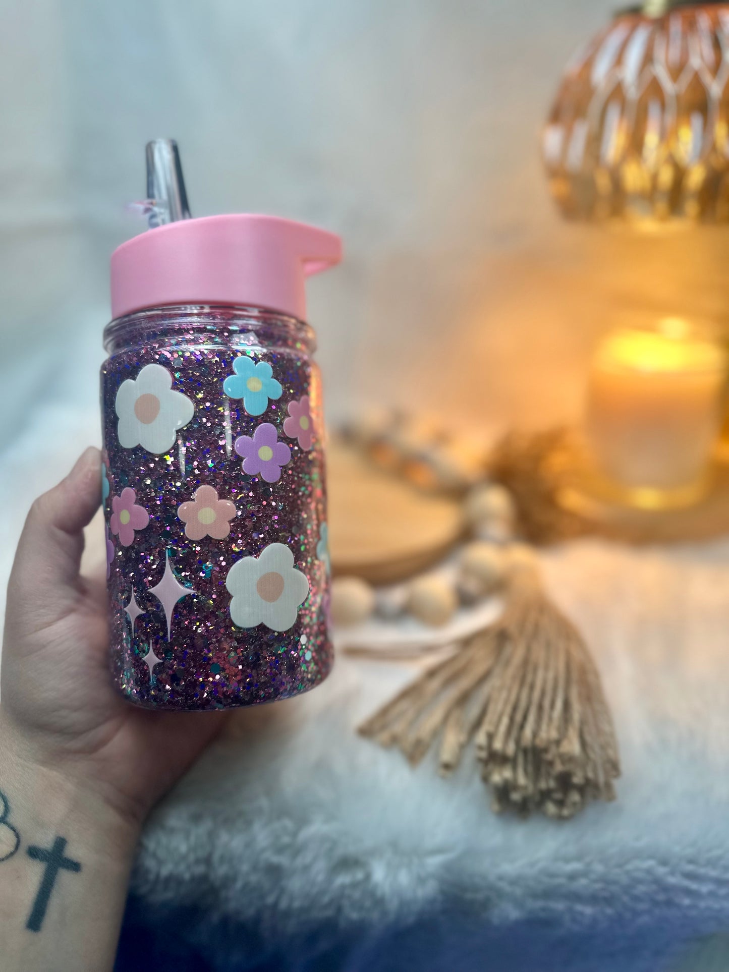 10oz Sippy Cup-Flowers-Light Pink